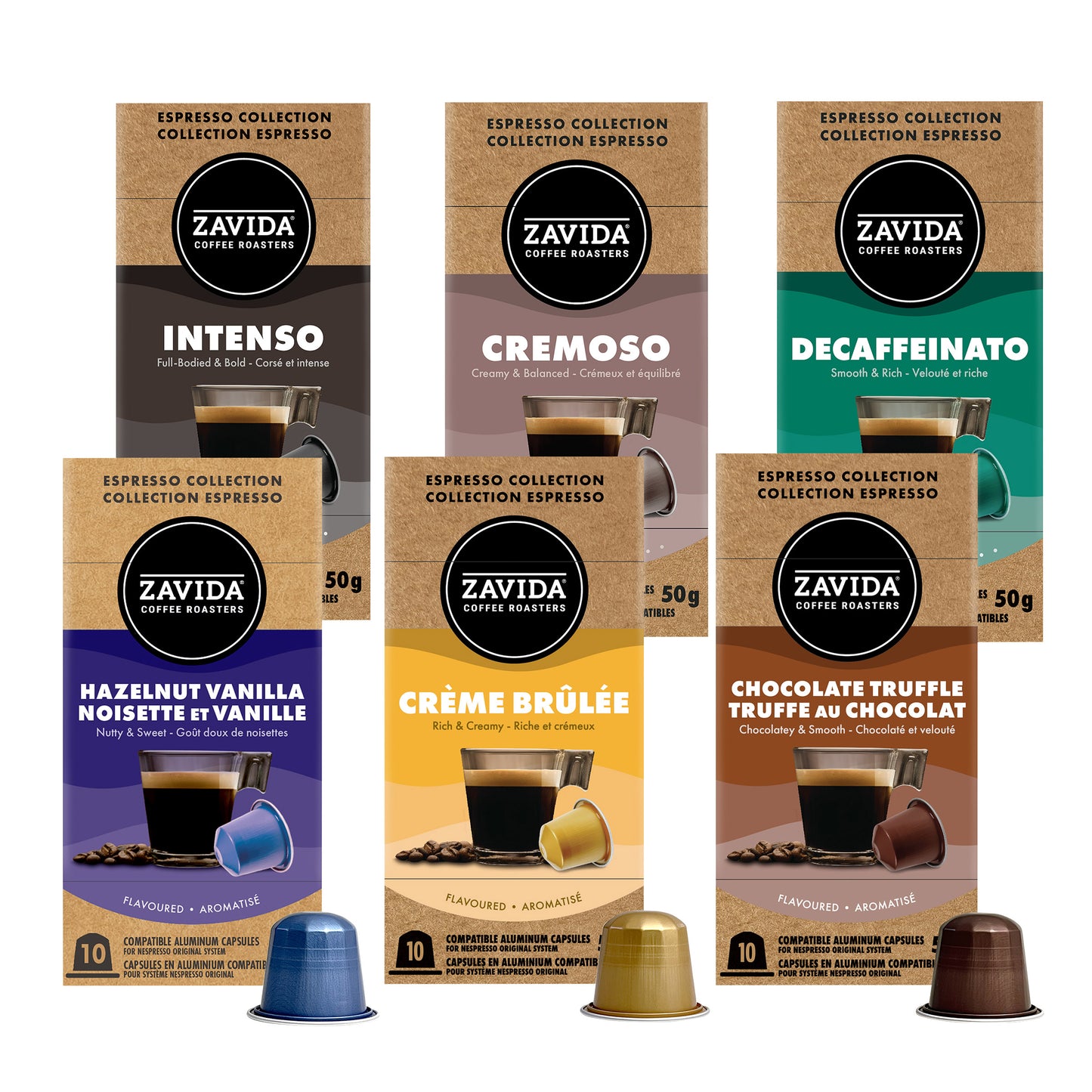 Zavida Coffee Discovery Pack Aluminum Capsules Compatible with Nespresso Original System, 60 count - image 1