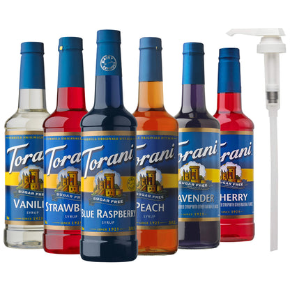 Torani Sugar Free Syrup Variety Pack, 6 × 750 mL + 1 Pump - image 1