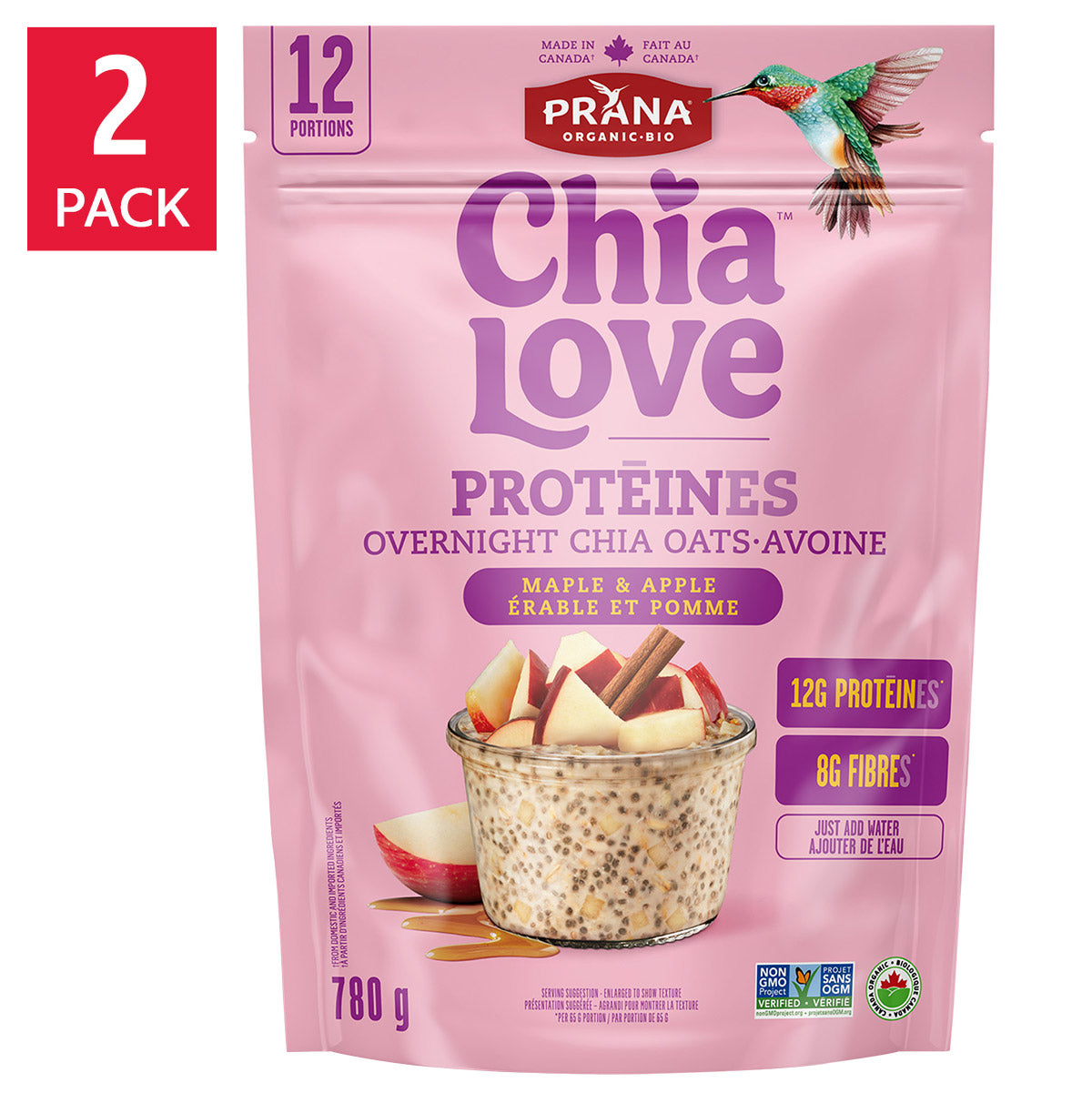 Prana Overnight Protein Chia Oats, 2 × 780 g - image 1