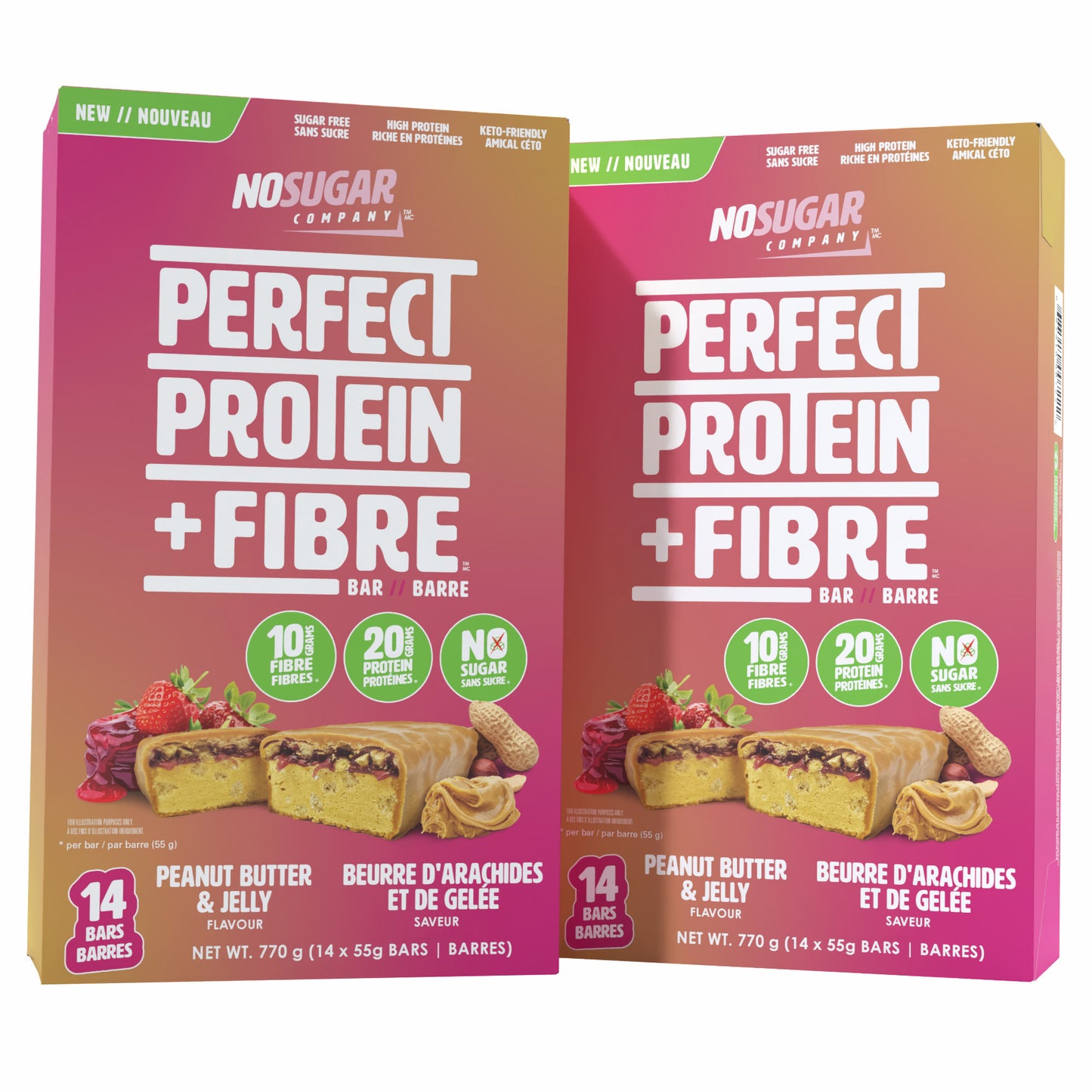 No Sugar Perfect Protein + Fibre Bars, Peanut Butter & Jelly Flavour, 28 × 55 g - image 1