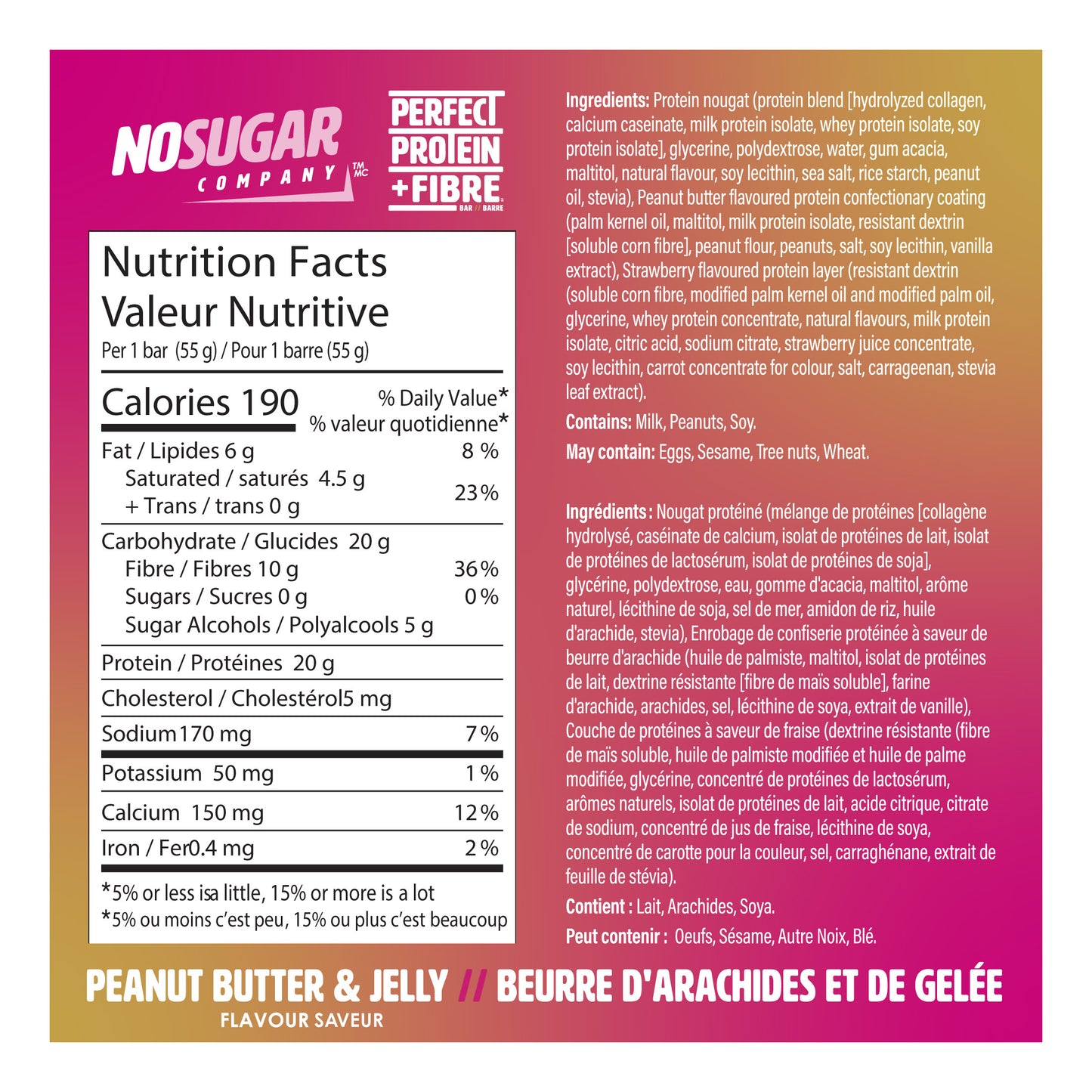 No Sugar Perfect Protein + Fibre Bars, Peanut Butter & Jelly Flavour, 28 × 55 g - image 2