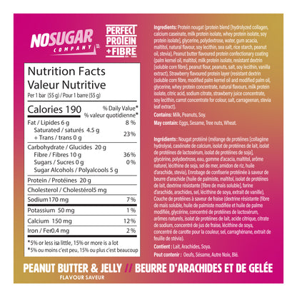 No Sugar Perfect Protein + Fibre Bars, Peanut Butter & Jelly Flavour, 28 × 55 g - image 2