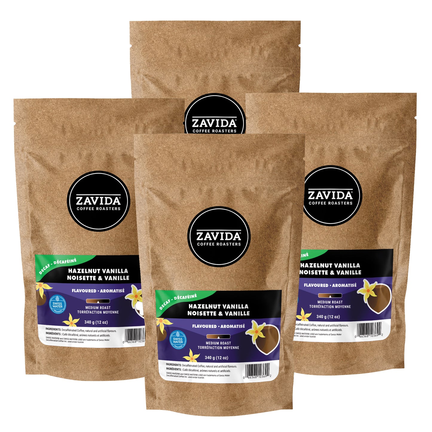 Zavida Decaf Hazelnut Vanilla Whole Bean Coffee, 4 x 340 g - image 1