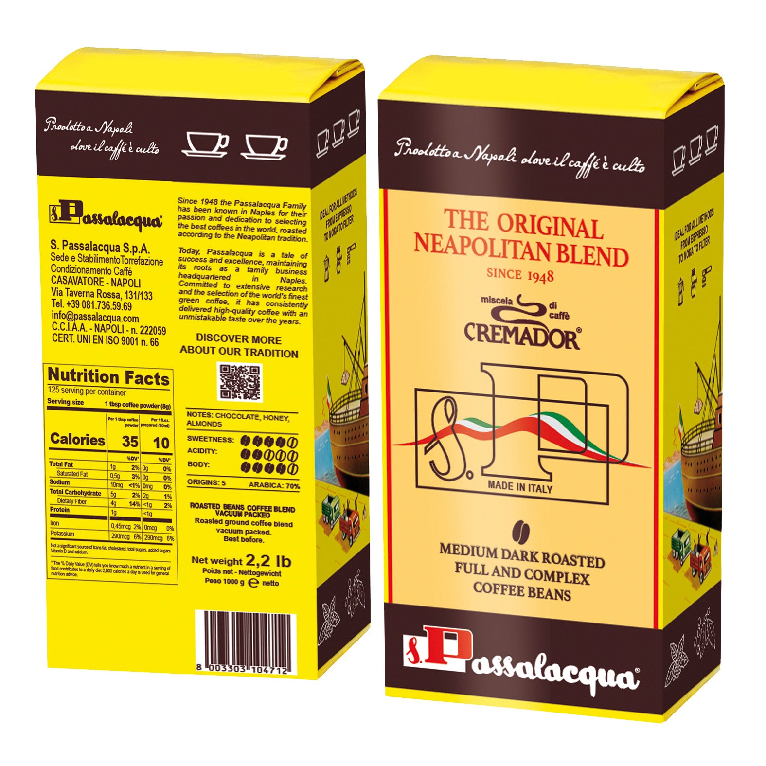 Passalacqua Cremador Whole Bean Coffee, 2 x 1 kg - image 1