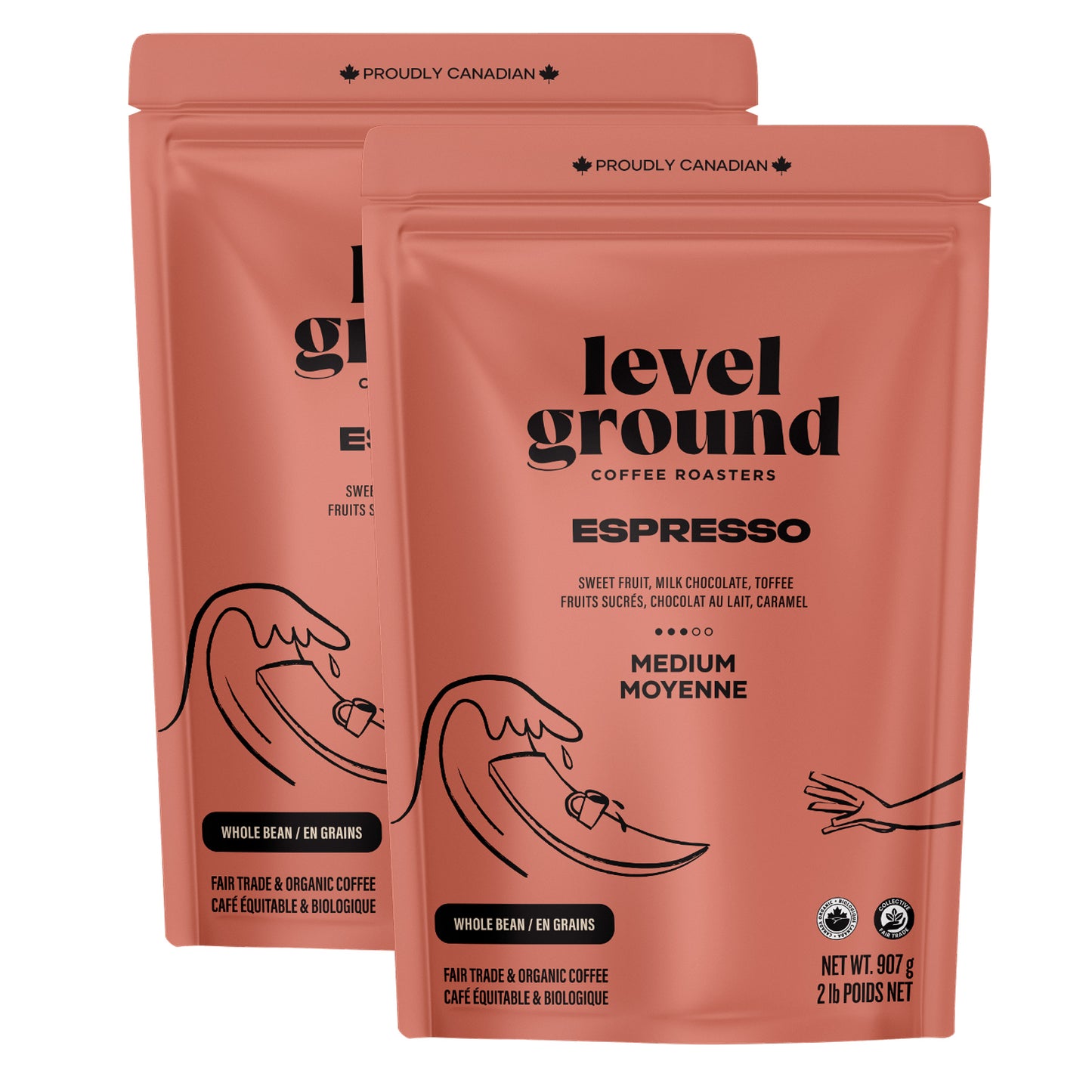 Level Ground Organic Espresso Whole Bean Coffee, 2 × 907g - image 1