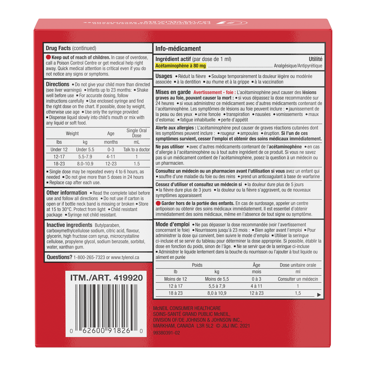 Tylenol Infant's Fever and Pain Relief, 2 x 24 mL - image 2