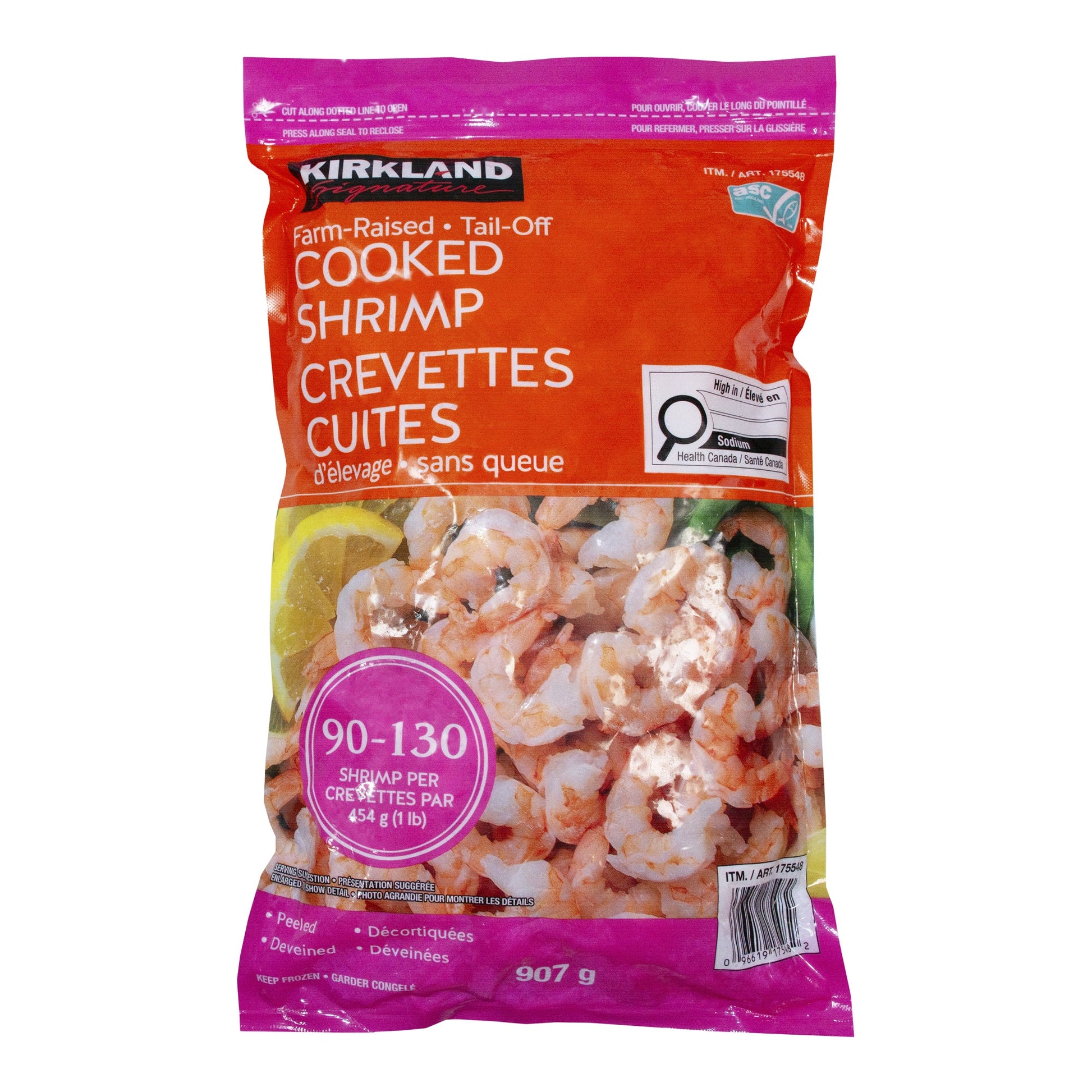Kirkland Signature Frozen 90-130 Tail-off Cooked Shrimp, 907 g - image 1