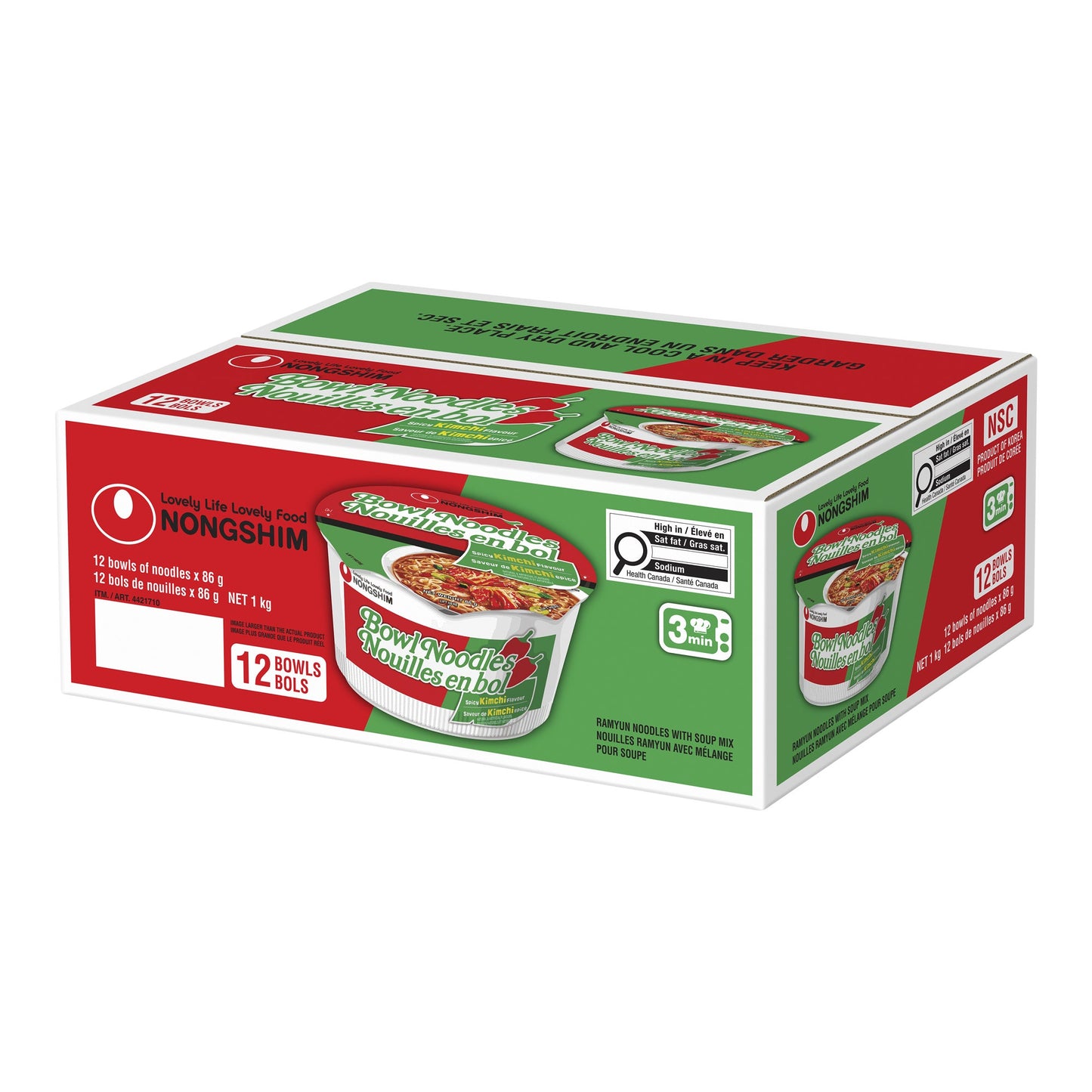 Nongshim Spicy Kimchi Noodle Bowl 12 x 86g - image 1