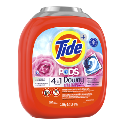 Tide Pods with Downy Liquid Laundry Detergent Pacs - April Fresh, 104 count - image 1