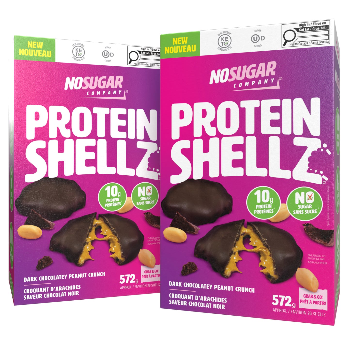No Sugar Protein Shellz Dark Chocolatey Peanut Crunch, 2 × 572 g - image 1