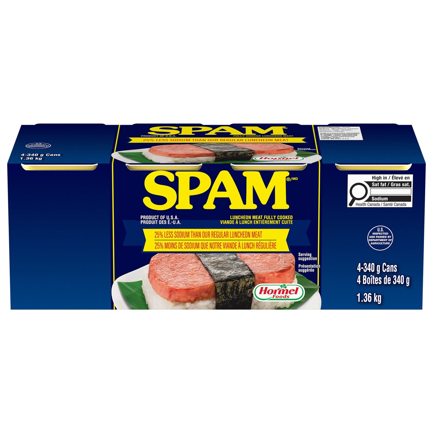 SPAM Luncheon Meat 25% Less Sodium 4 x 340 g - image 1