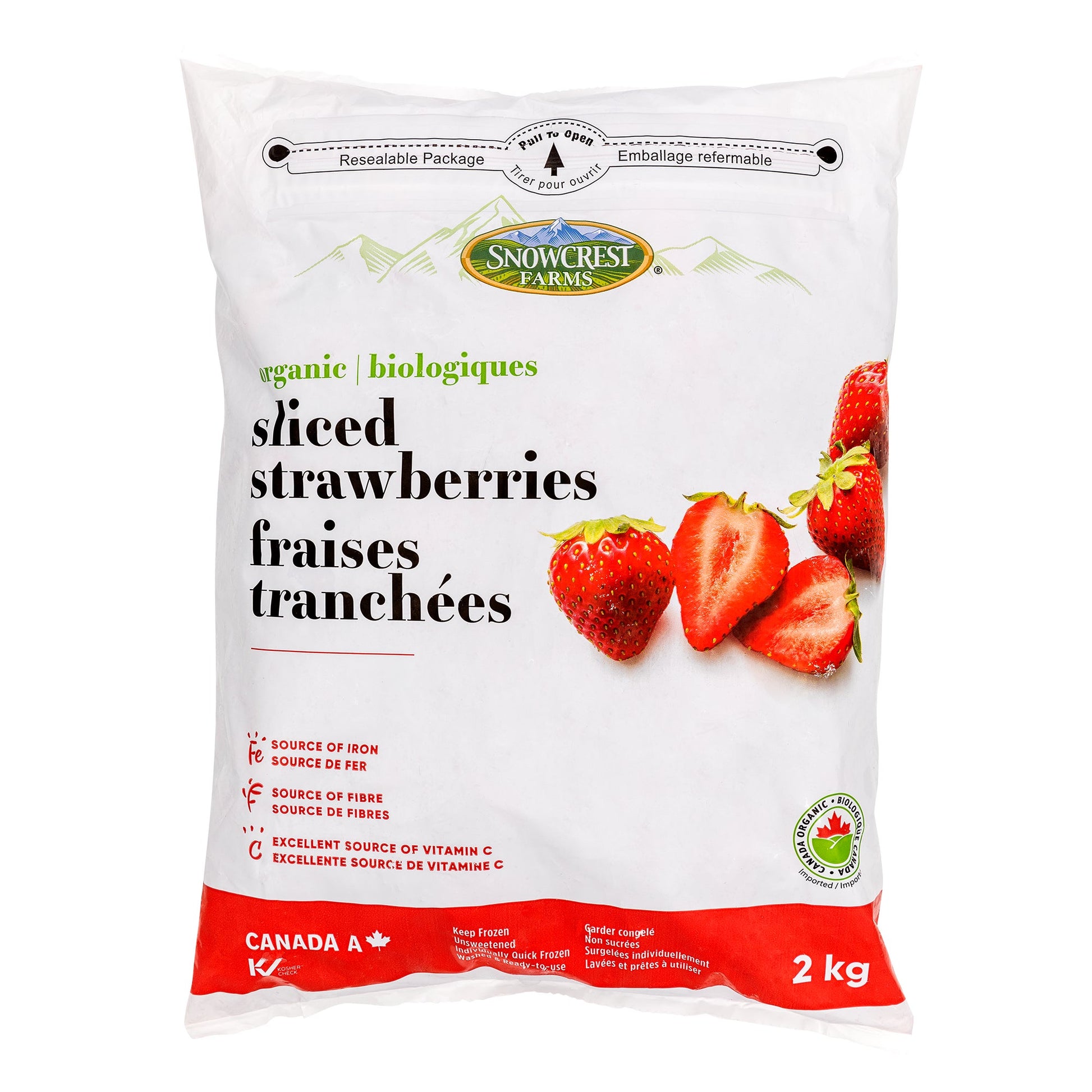 Snowcrest Farms Frozen Organic Sliced Strawberries, 2 kg - image 1