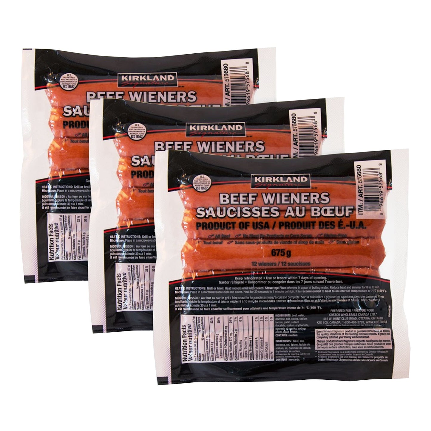 Kirkland Signature Beef Wieners, 3 packs of 12 - image 1