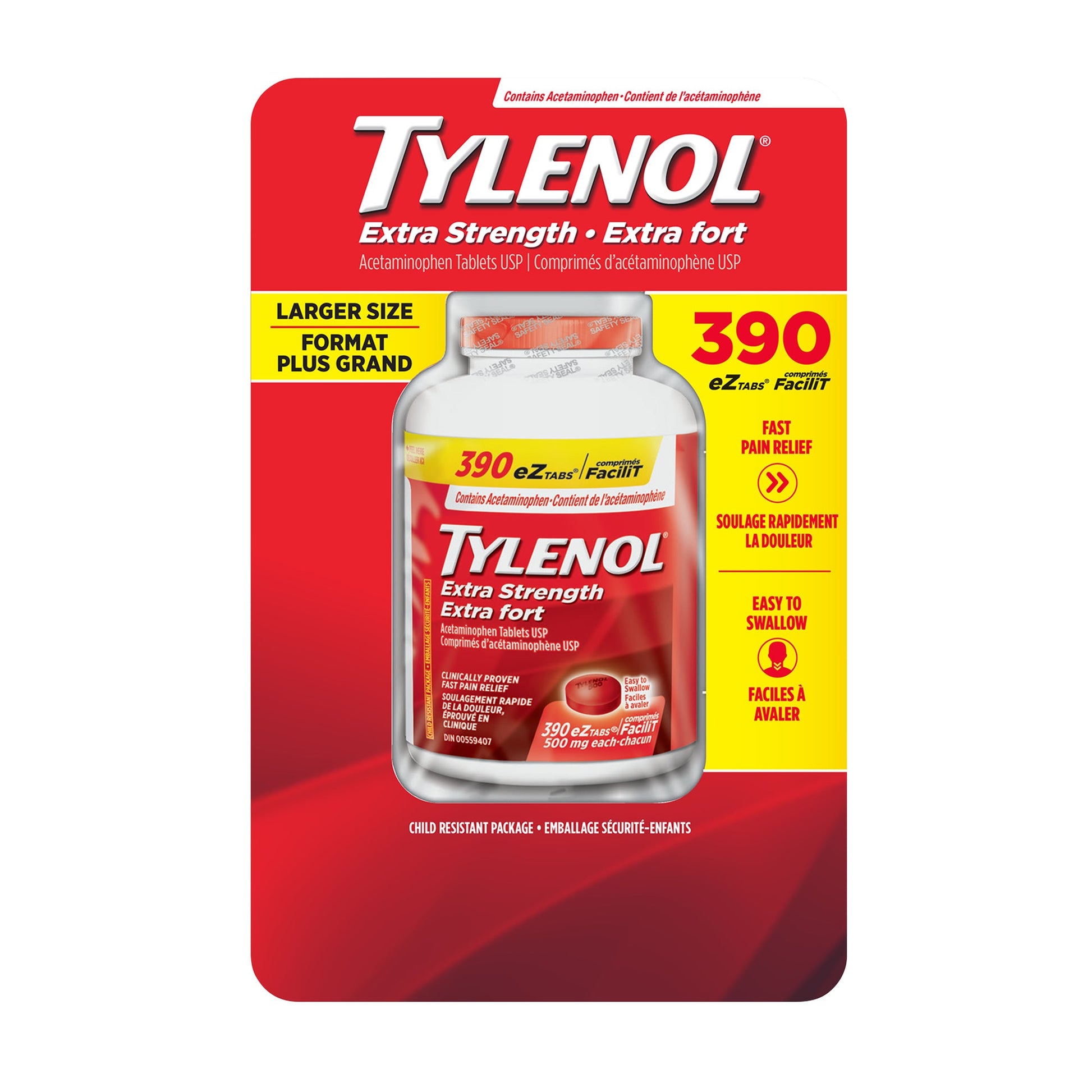 Tylenol Extra Strength Pain Relief Acetaminophen 500mg EZTabs, 390 tabs - image 1