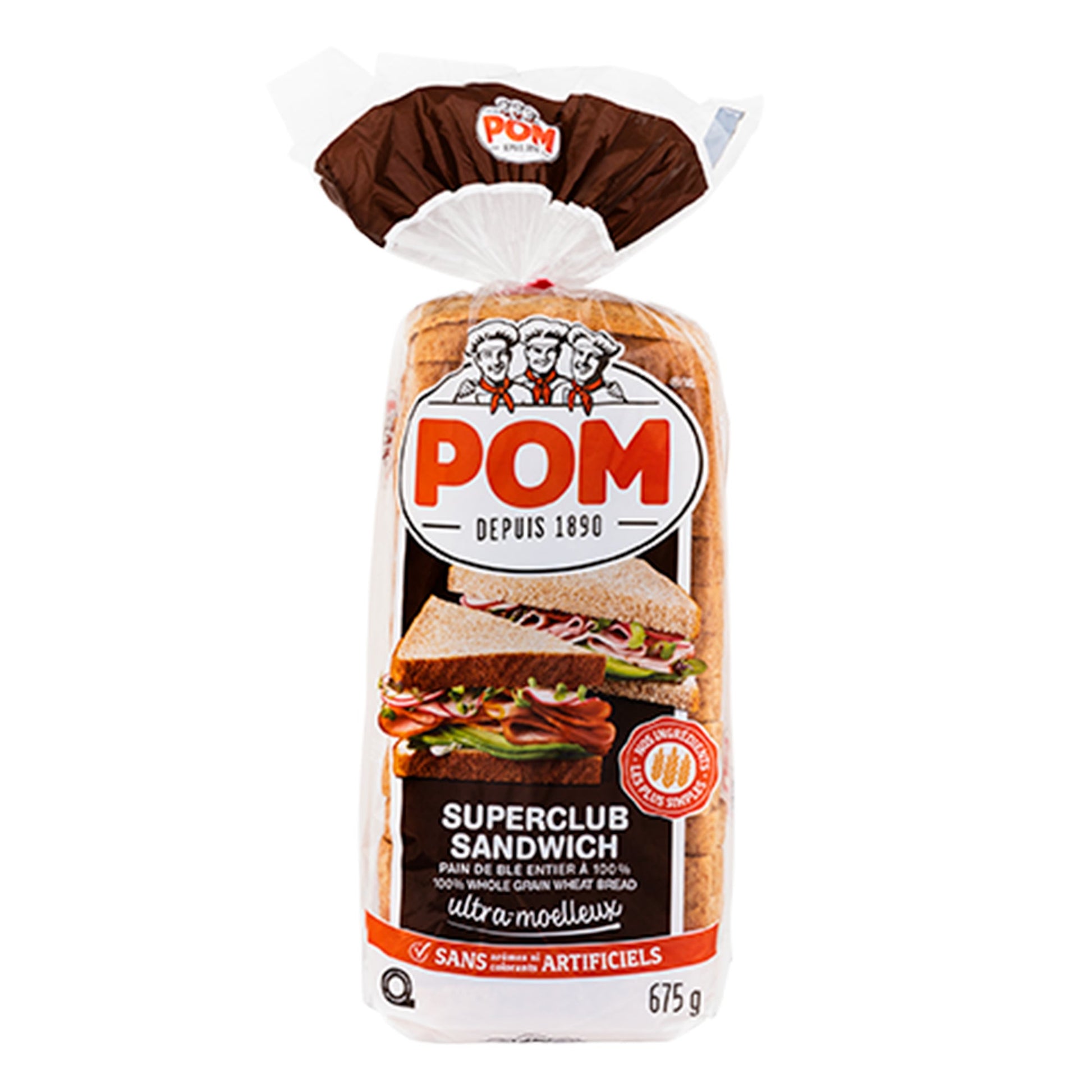 POM Superclub Sandwich 100% Whole Grain Wheat Bread, 3 × 675 g - image 1