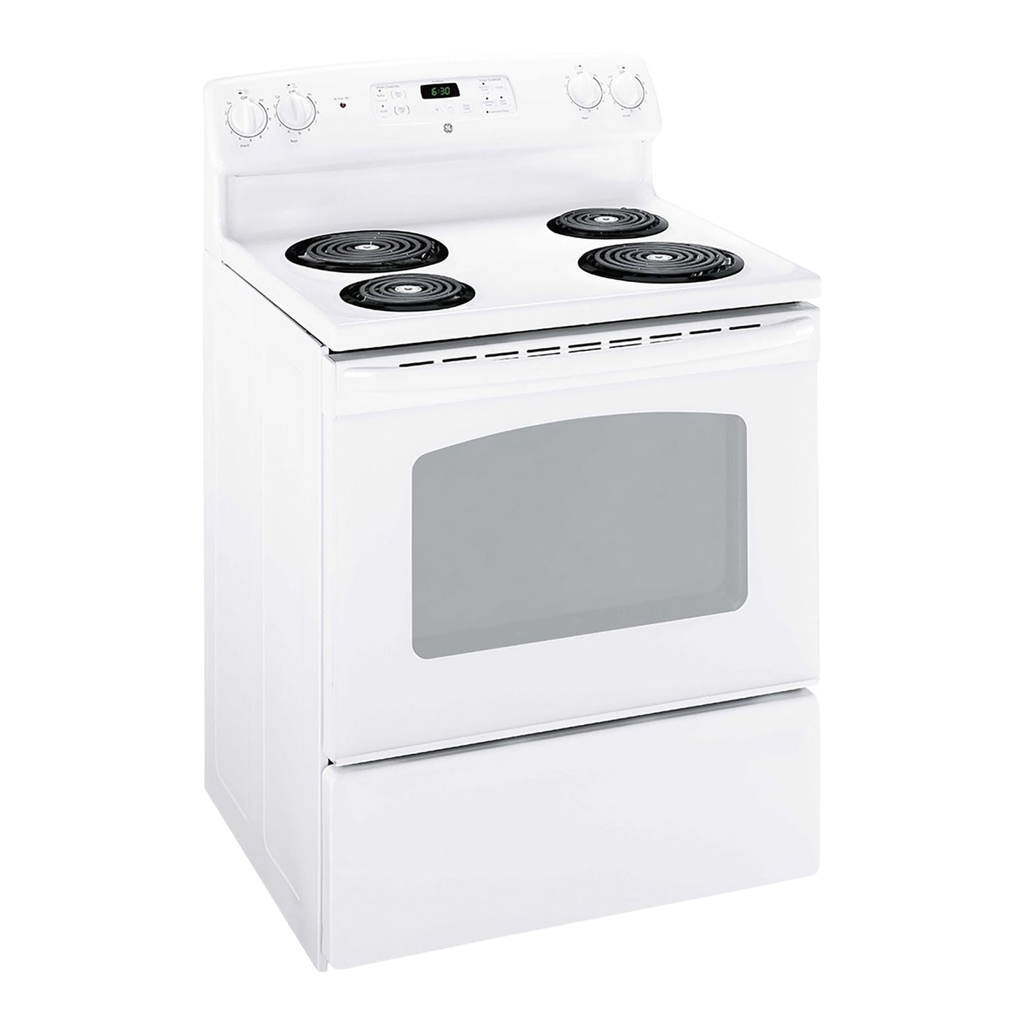 GE 30 in. White Freestanding Electric Range with Removable One‐piece Drip Bowls - image 1