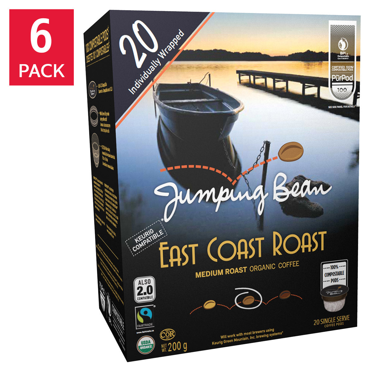 Jumping Bean Organic East Coast Roast Fairtrade Coffee K-Cup Pods, 120-count - image 1