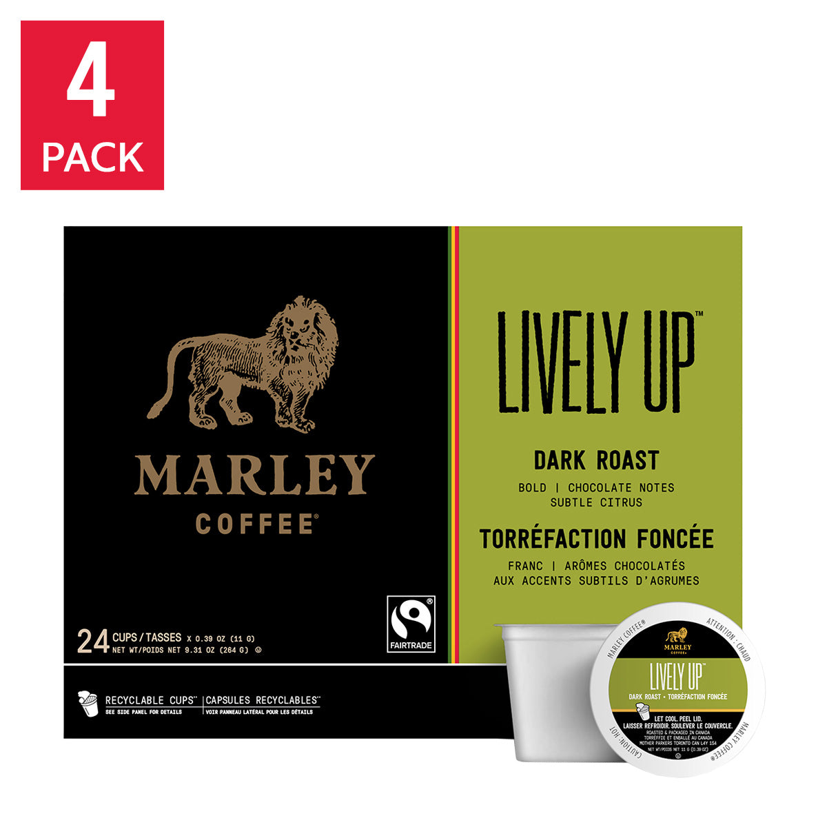 Marley Coffee Lively Up Dark Roast Fairtrade Coffee K Cup Pods, 96-count - image 1