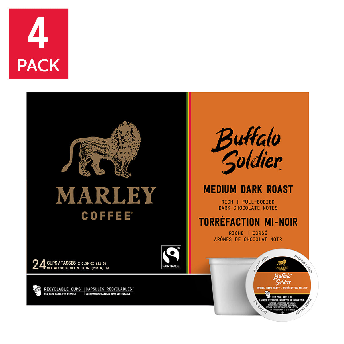 Marley Coffee Buffalo Soldier Medium Dark Roast Fairtrade Coffee K-Cup Pods, 96-count - image 1