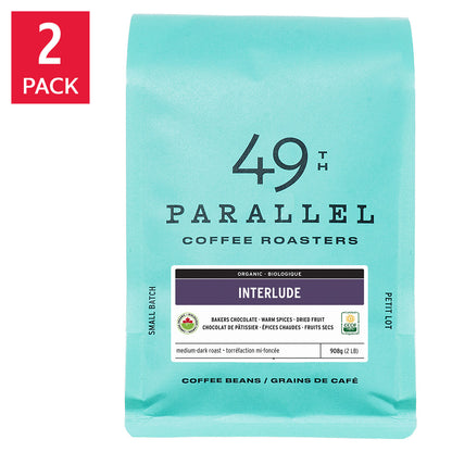 49th Parallel Coffee Roasters, Interlude Organic, Whole Bean Coffee, Medium Dark Roast, 2 × 908 g - image 1