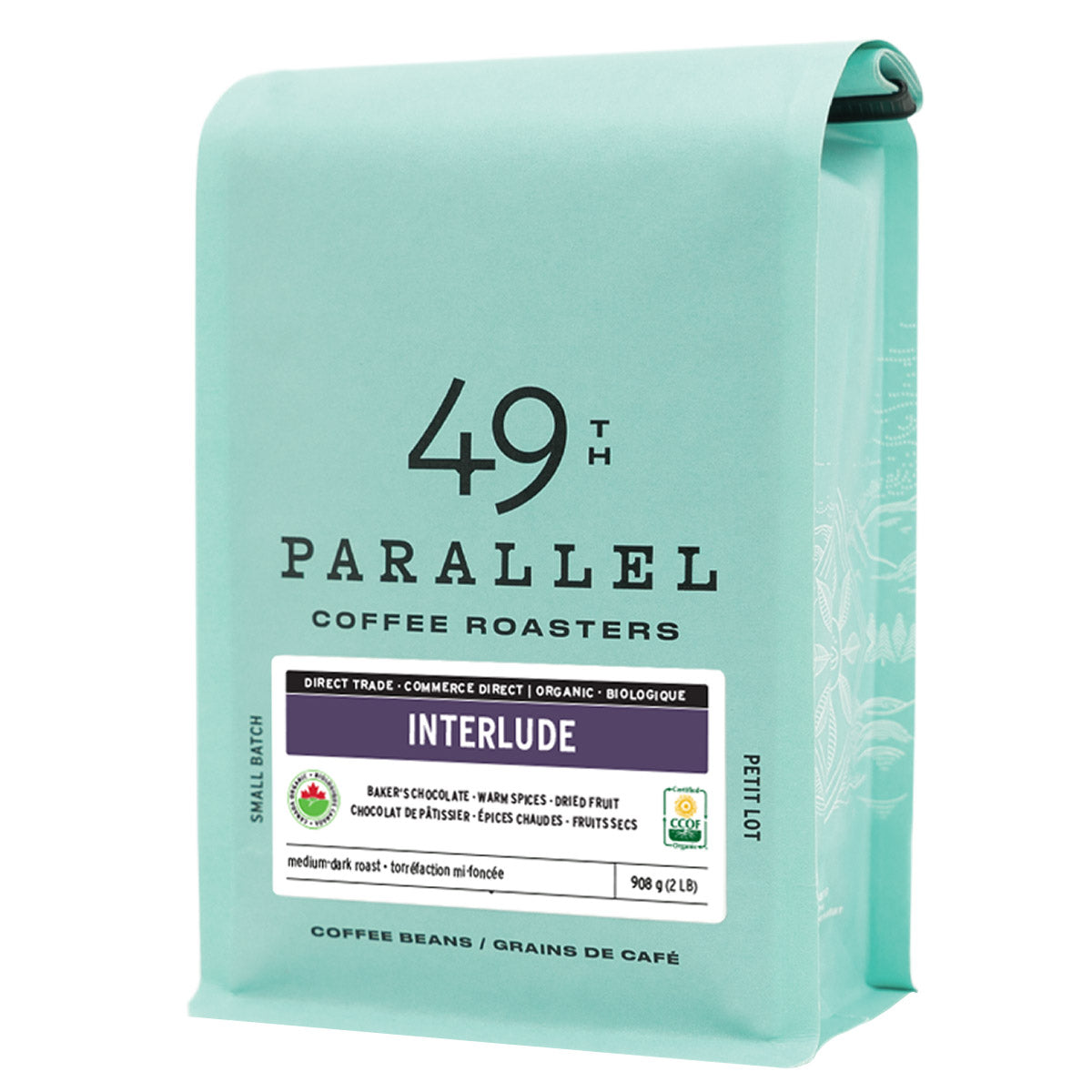 49th Parallel Coffee Roasters, Interlude Organic, Whole Bean Coffee, Medium Dark Roast, 2 × 908 g - image 2
