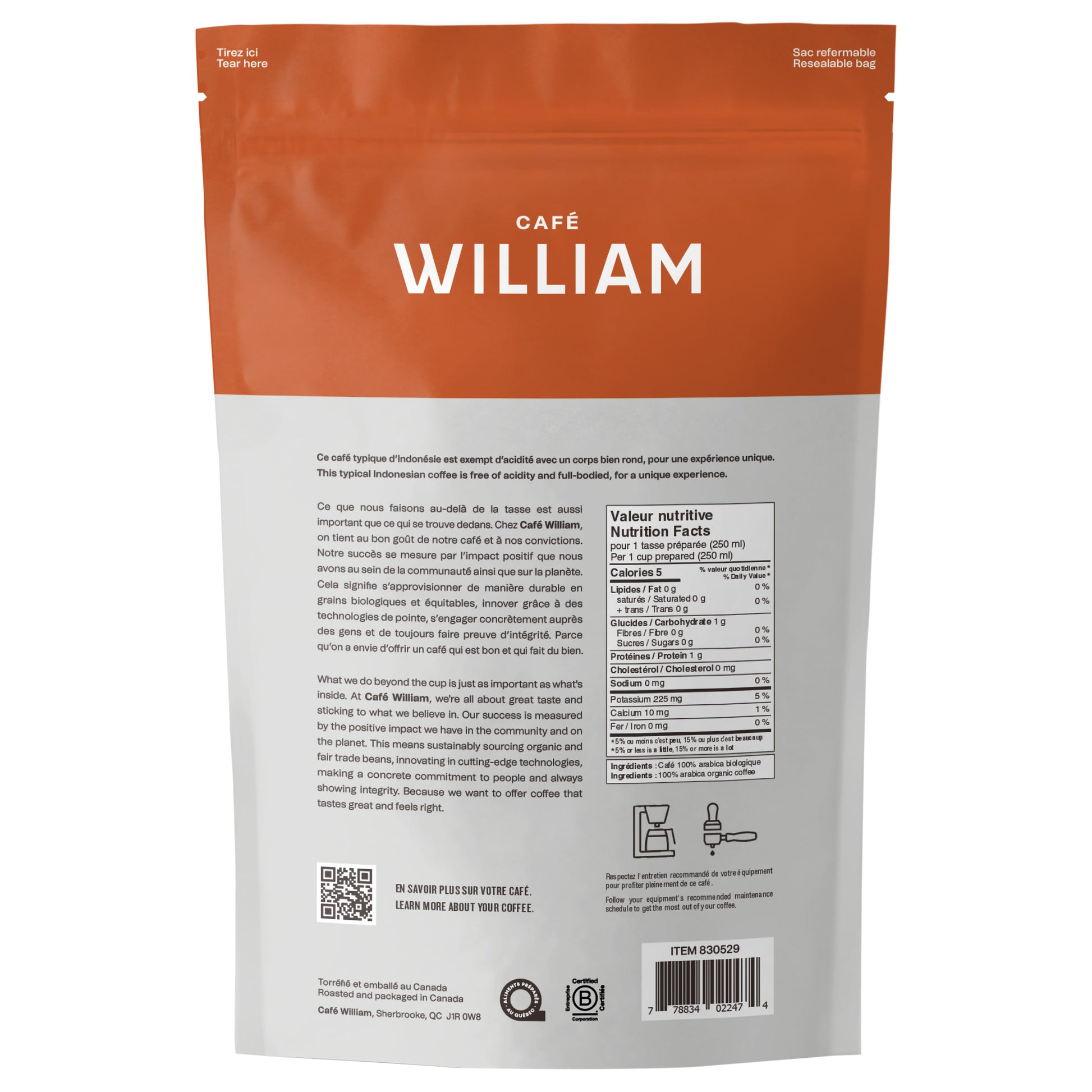 Café William Sumatra Medium-Dark Roast Fair Trade and Organic Whole Bean Coffee, 2 x 1 kg - image 2