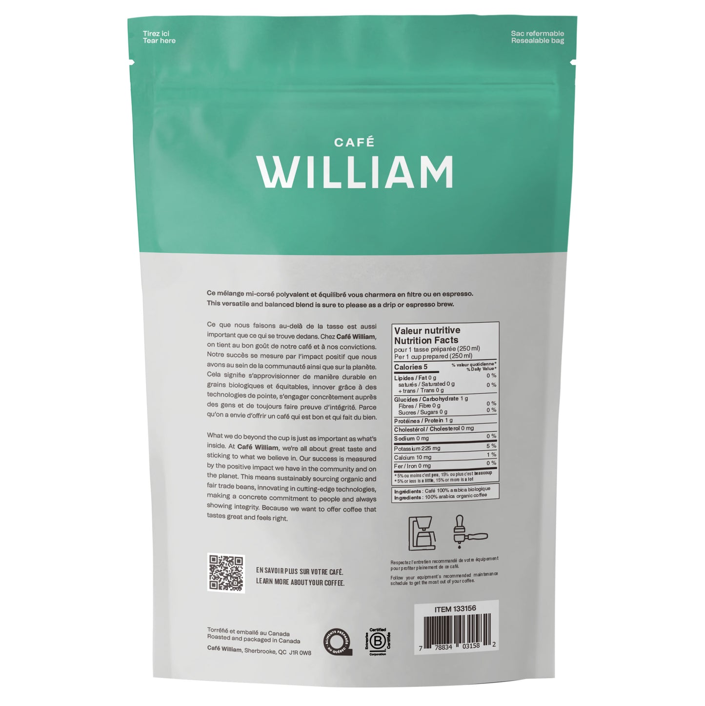 Café William La Crema Whole Bean Organic Fair Trade Coffee, 2 x 908 g - image 2