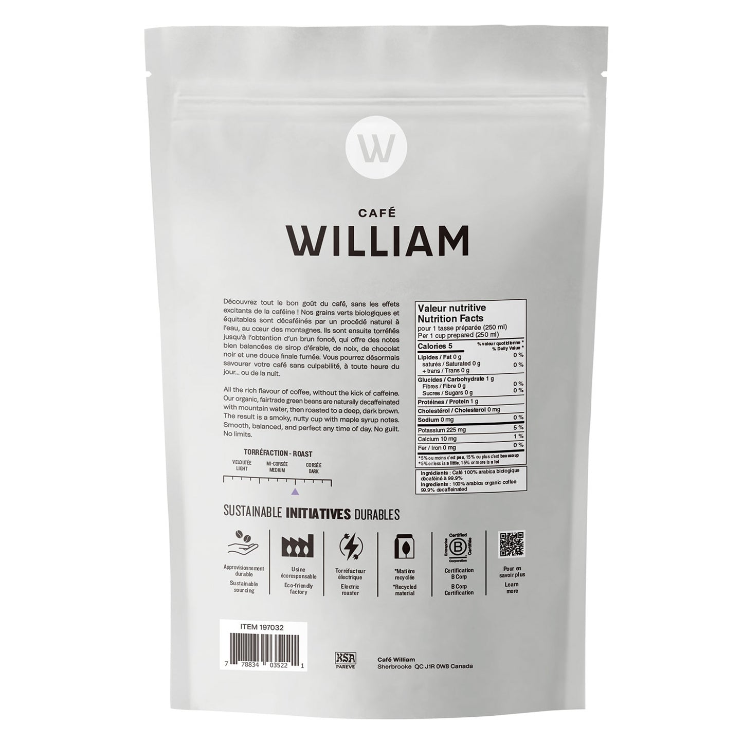 Café William Naturally Decaffeinated Medium Roast Fair Trade and Organic Whole Bean Coffee, 2 x 750 g - image 2