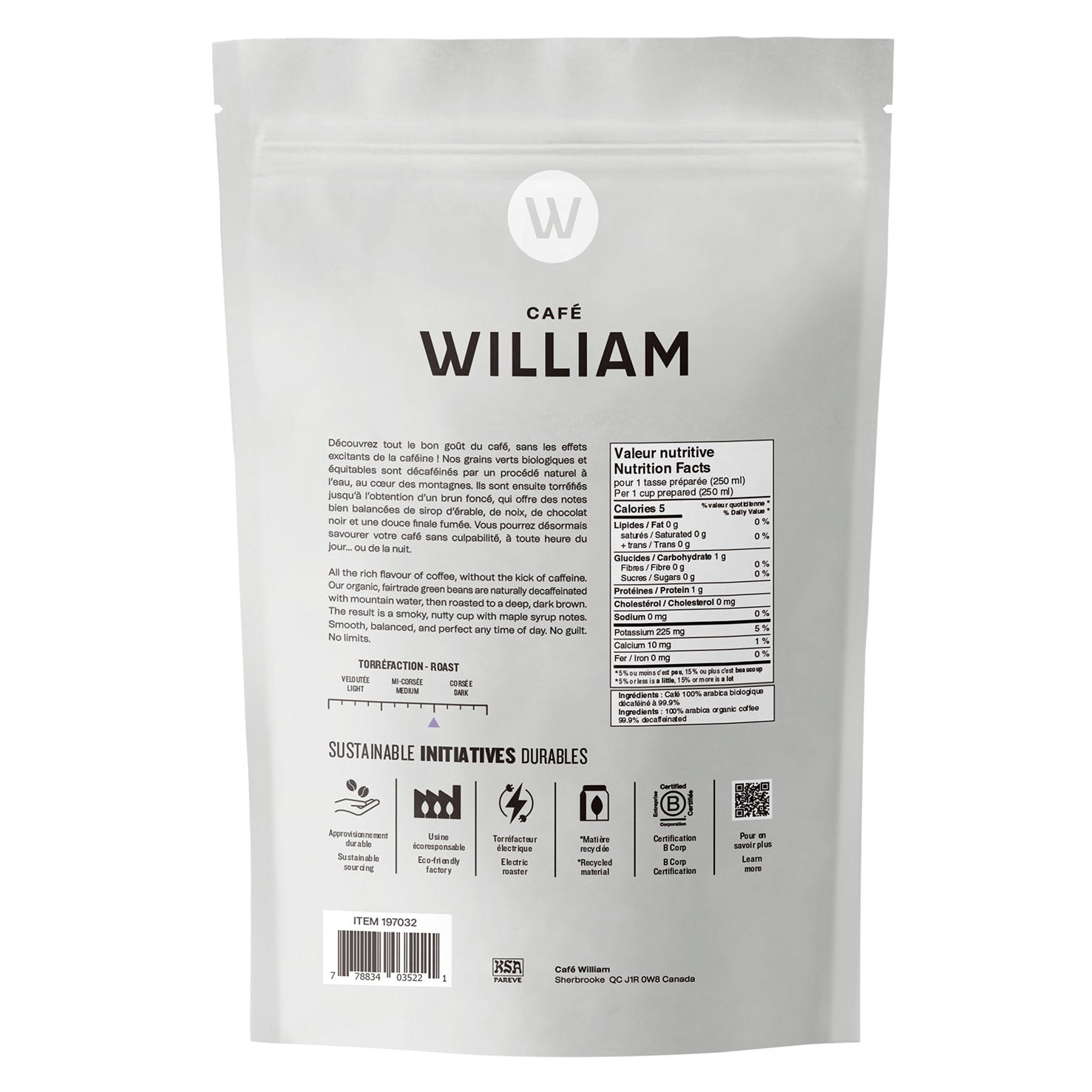 Café William Naturally Decaffeinated Medium Roast Fair Trade and Organic Whole Bean Coffee, 2 x 750 g - image 2