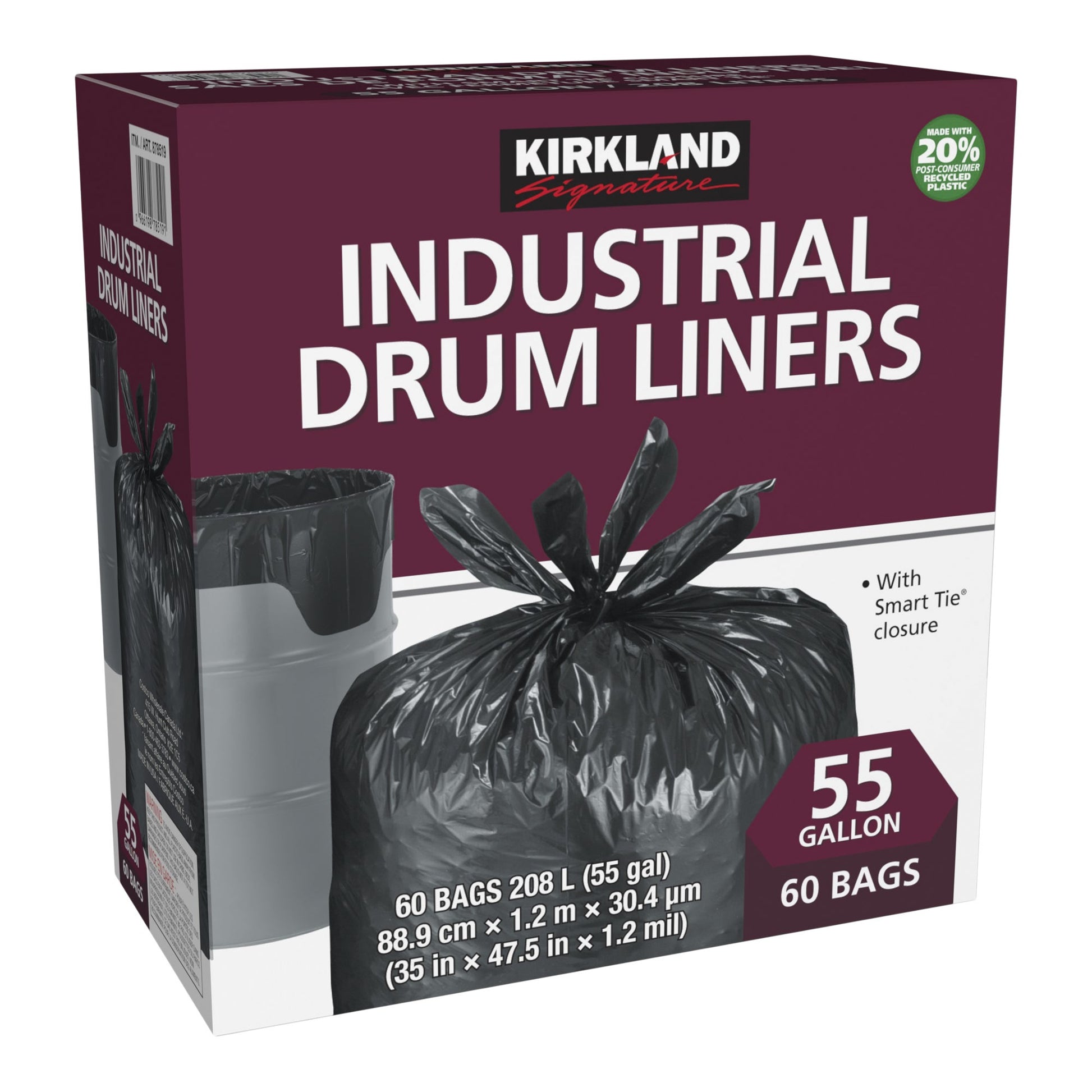 Kirkland Signature, Smart Tie Industrial Drum Liners, Pack of 60 - image 1