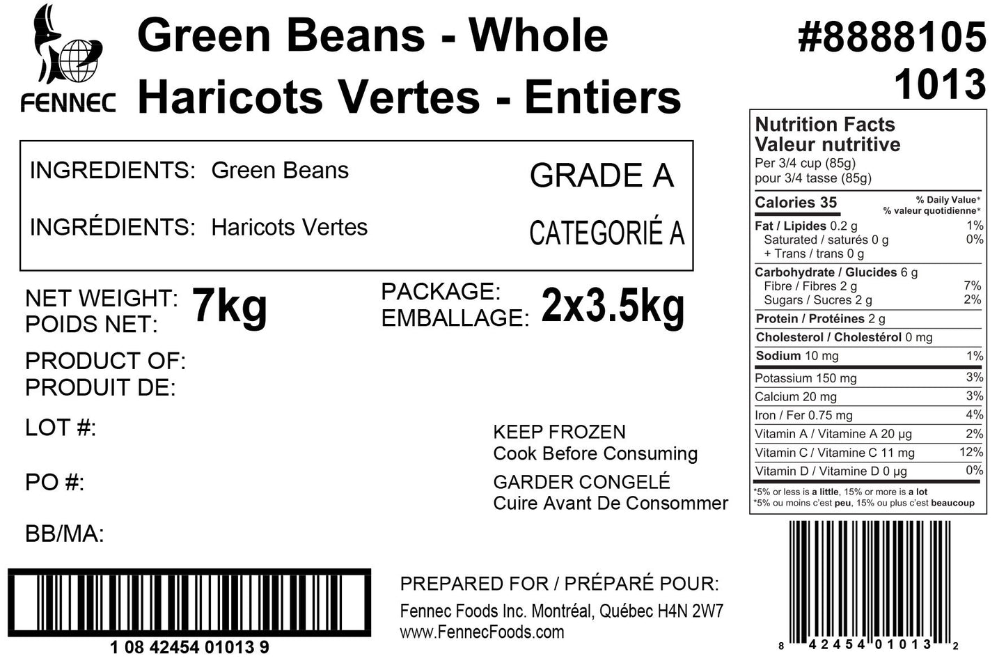 Fennec Frozen Whole Green Beans, 2 x 3.5 kg - image 2
