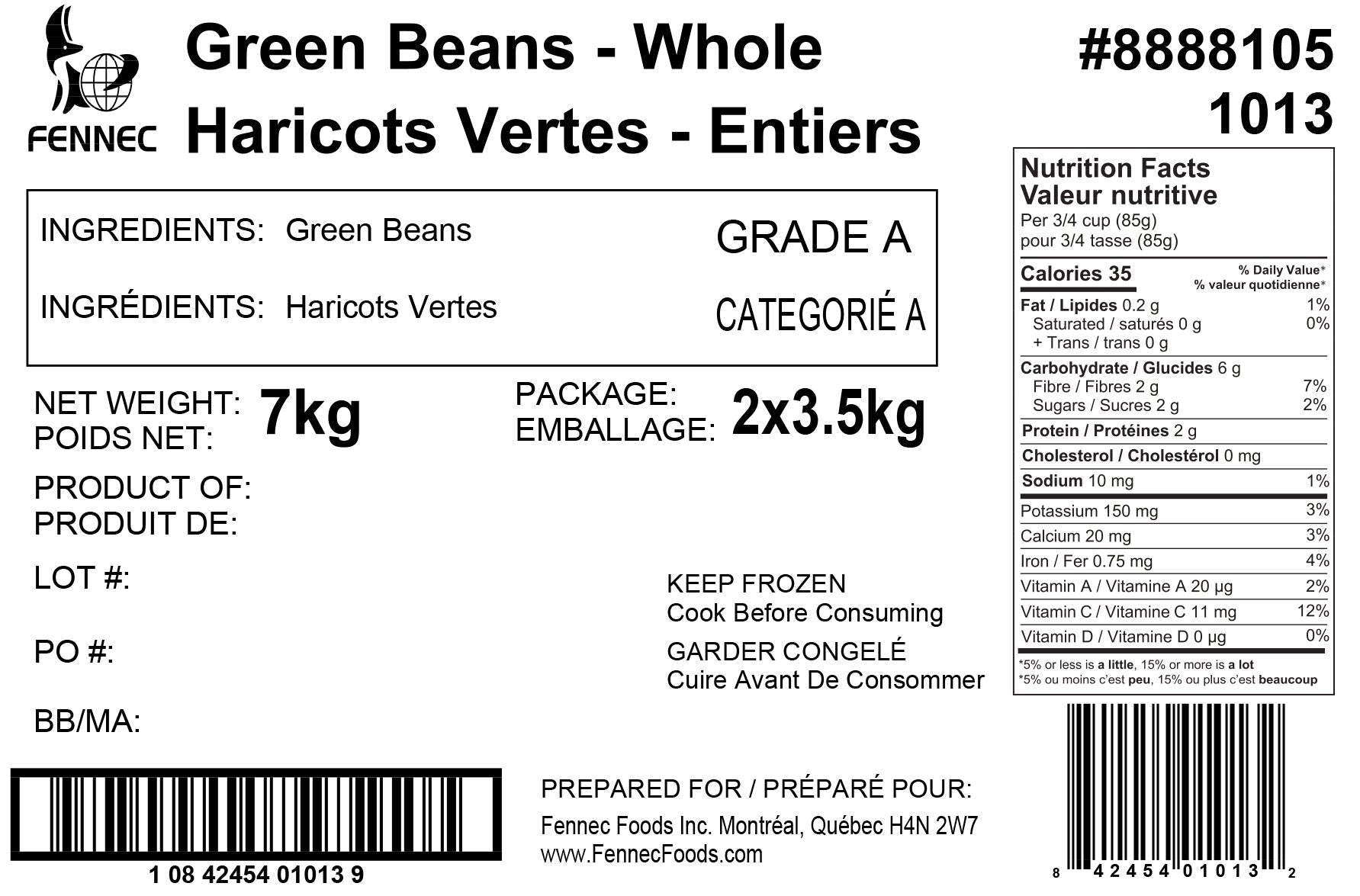 Fennec Frozen Whole Green Beans, 2 x 3.5 kg - image 2