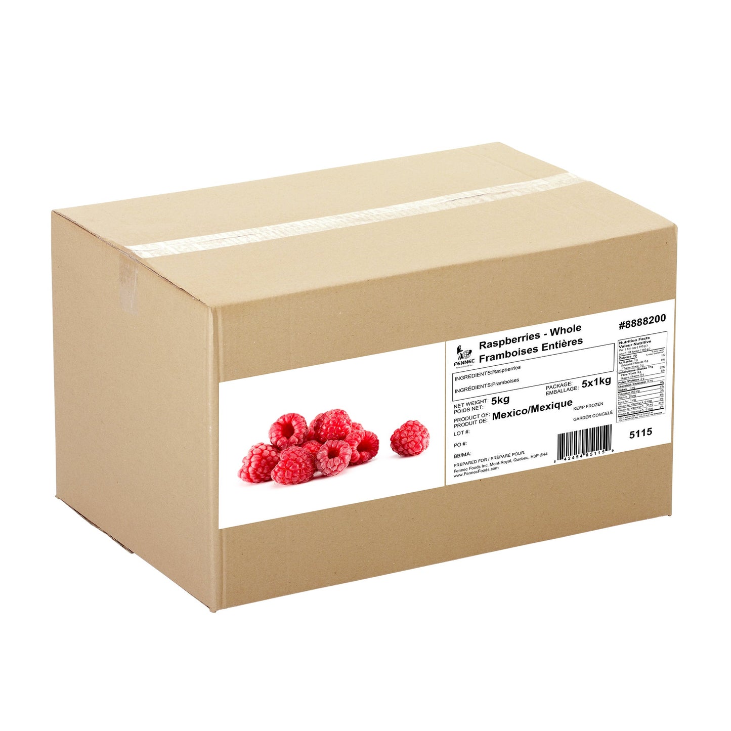 Fennec Frozen Whole Raspberries, 5 x 1 kg - image 1