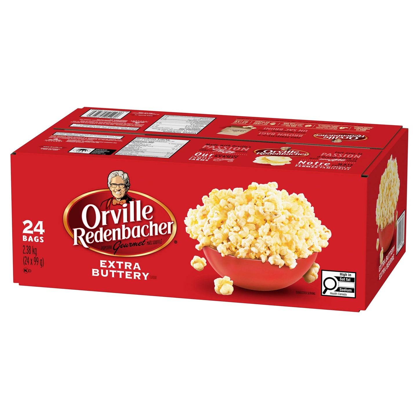 Orville Redenbacher Popcorn, Extra Buttery, 24 × 99 g — product image