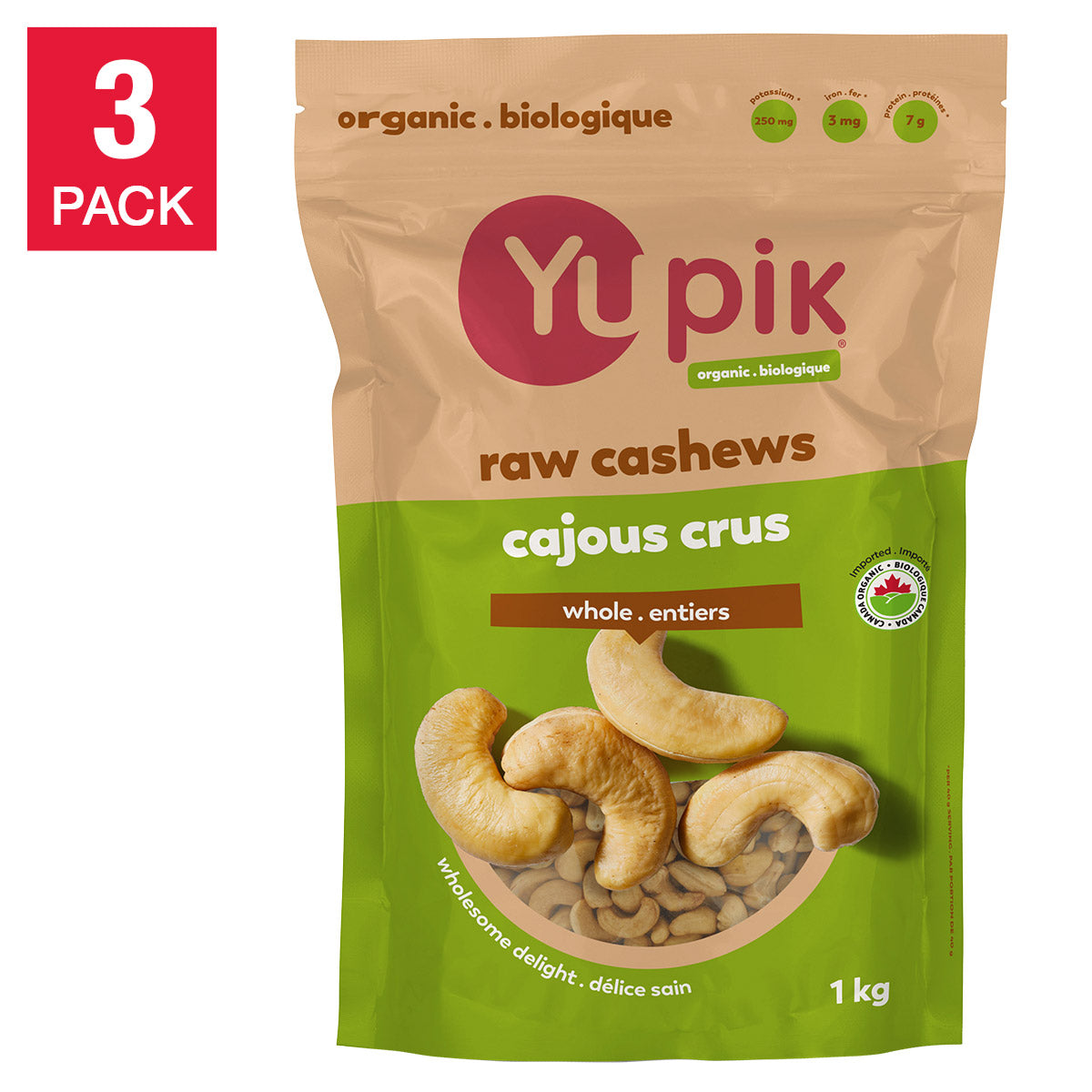 Yupik Organic Raw Cashews, 3 × 1 kg - image 1