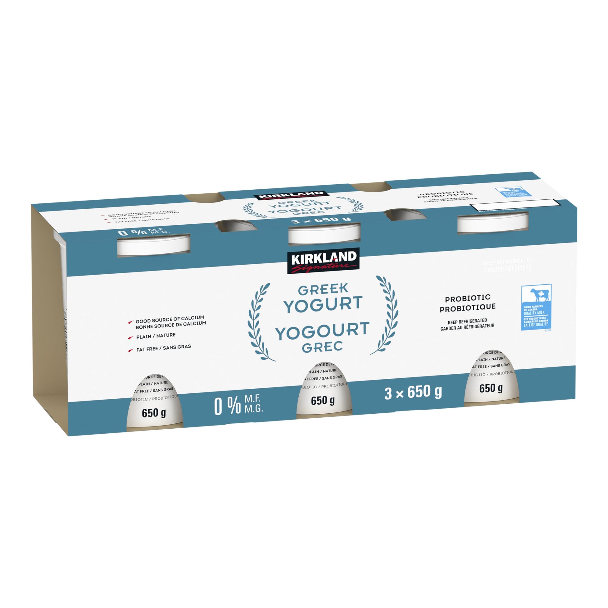 Kirkland Signature Fat-free Greek Yogurt, 3 × 650 g - image 1