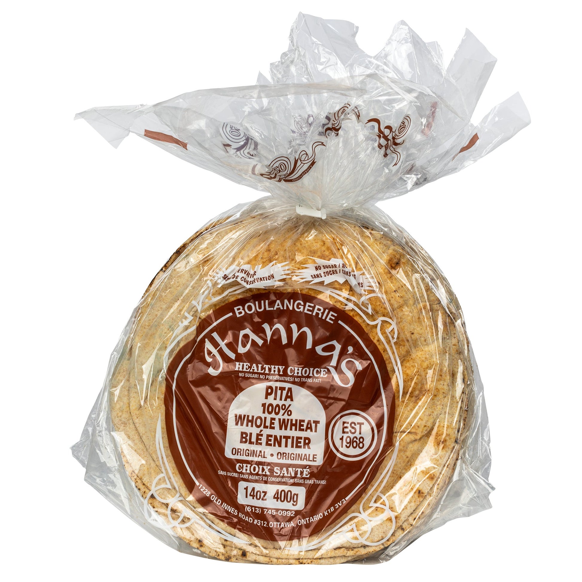 Hanna's 10" Whole Wheat Pita, 3X400 g - image 1