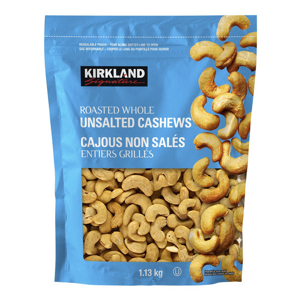 Kirkland Signature Roasted Whole Unsalted Cashews, 1.13 kg — product image