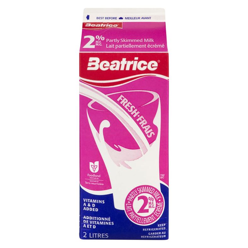 Beatrice 2% Partly Skimmed Milk, 2 L — image 1