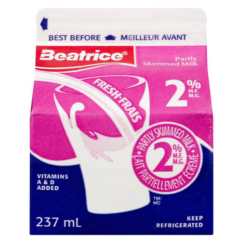 Beatrice 2% Partly Skimmed Milk, 237 ml — image 1