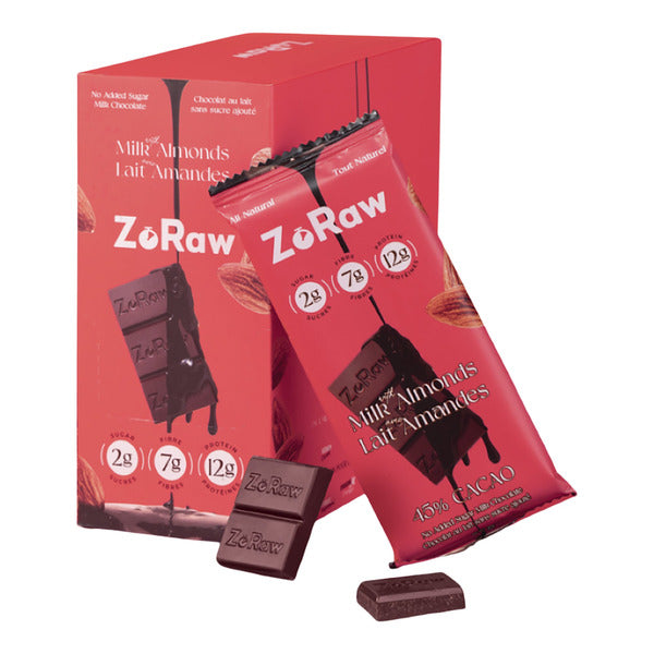 ZoRaw Milk Chocolate with Almonds, 12 × 55 g — product image