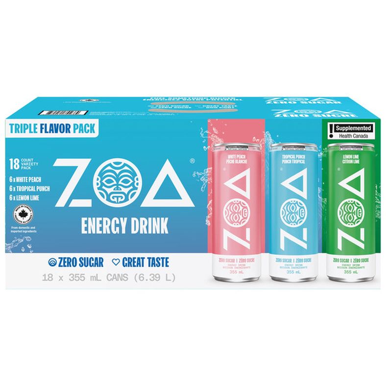 ZOA Energy Drink Triple Flavour Variety Pack, 18 × 355 mL — image 1