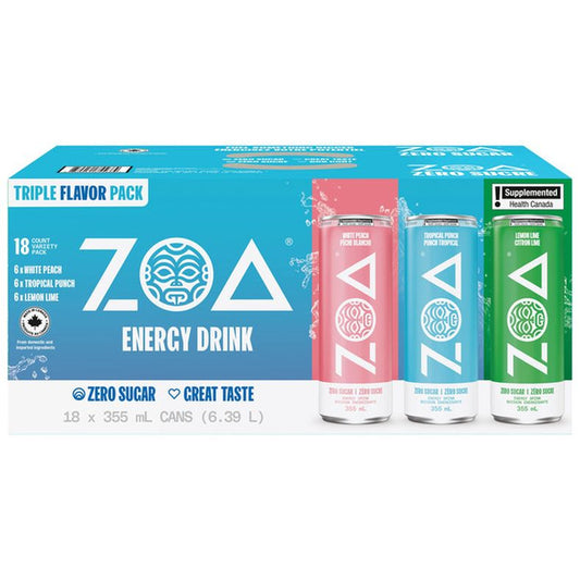 ZOA Energy Drink Triple Flavour Variety Pack, 18 × 355 mL — image 1