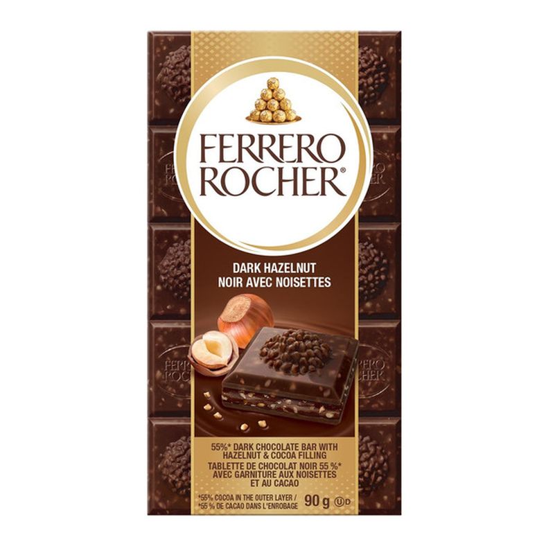 Ferrero Rocher Dark Chocolate Bars With Hazelnut & Cocoa Filling, 8 × 90 g — product image