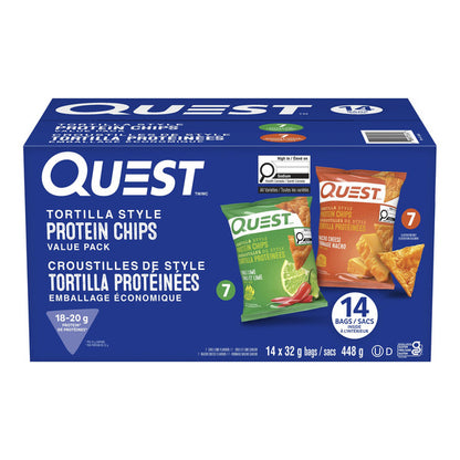 Quest Tortilla Style Protein Chips, Nacho Cheese & Chili Lime Flavours, 14 × 32 g — gallery image 2