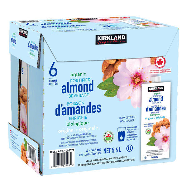 Kirkland Signature Organic Almond Beverage, Original, 6 × 946 mL — image 1