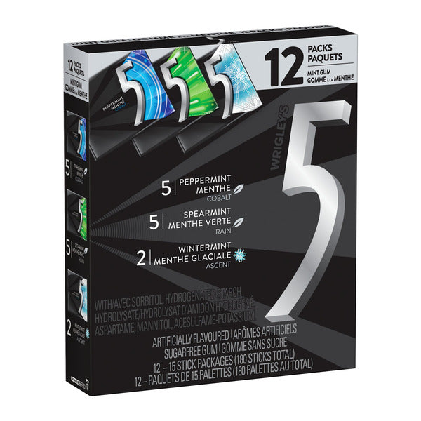 Wrigley's 5 Mint Gum, Variety Pack, 12 × 15 sticks — gallery image 2