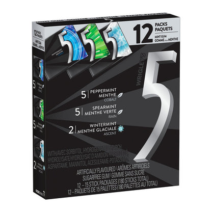 Wrigley's 5 Mint Gum, Variety Pack, 12 × 15 sticks — gallery image 2