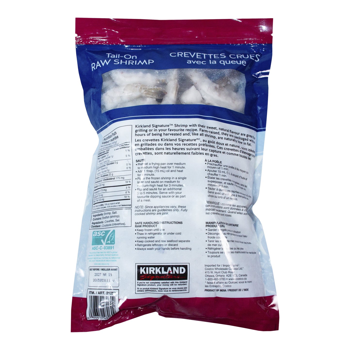 Kirkland Signature Frozen 21/25 Tail-on Raw Shrimp, 680 g - image 2