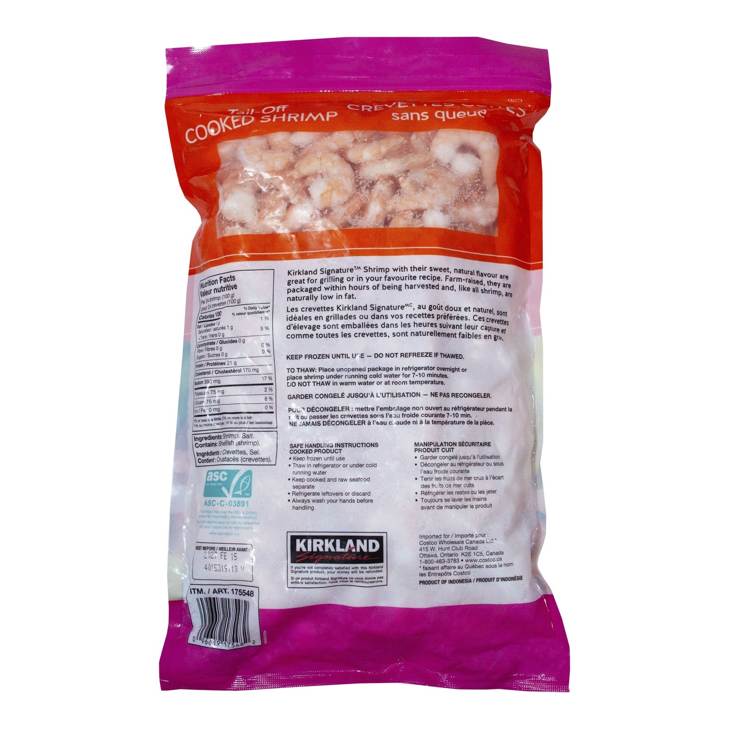 Kirkland Signature Frozen 90-130 Tail-off Cooked Shrimp, 907 g - image 5